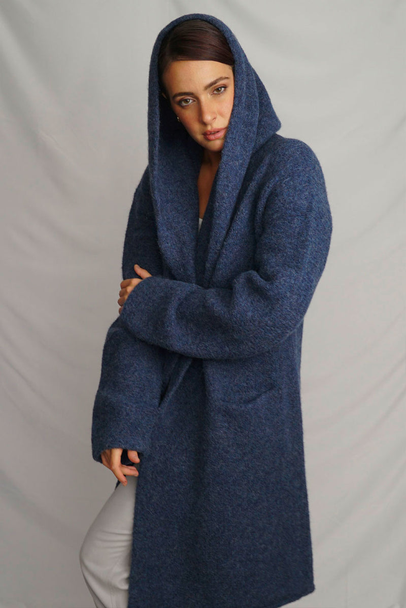 Belen Alpaca Long Hooded Cardigan / Knitted Coat